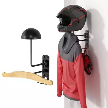 Настенный держатель для мотоциклетного шлема с вешалкой для хранения курток и шапок