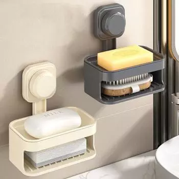Настенный держатель для мыла, двухслойная полка для слива мыла, присоска, мыльница, бытовая серый