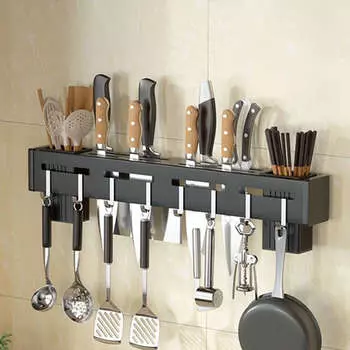 Настенный держатель для ножей, подвесной многофункциональный держатель для кухонных принадлежностей из нержавеющей стали без сверла