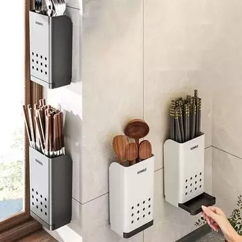 Настенный держатель для палочек для еды, самоклеящаяся клетка для палочек для еды, практичный держатель для кухни Black-Single Grid