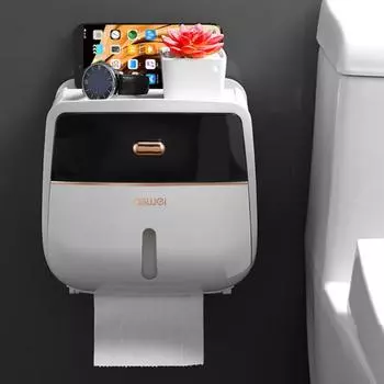 Настенный держатель для рулонов туалетной бумаги с ящиком, большой вместительный контейнер для хранения, простая установка, водонепроницаемый серый