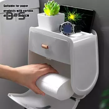 Настенный держатель для рулонов туалетной бумаги с ящиком, вместительный ящик для хранения, простая установка, водонепроницаемая коробка для салфеток, аксессуары для ванной комнаты серый