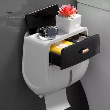 Настенный держатель для рулонов туалетной бумаги с ящиком, вместительный ящик для хранения, простая установка, водонепроницаемая коробка для салфеток, аксессуары для ванной комнаты серый