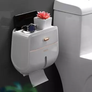 Настенный держатель для рулонов туалетной бумаги с ящиком большой емкости для хранения серый