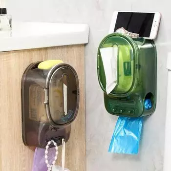Настенный держатель для салфеток Многофункциональный водонепроницаемый прозрачный видимый клей без сверления Большая вместимость Современный органайзер для салфеток в ванной комнате Коробка для хранения
