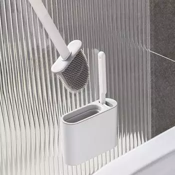 Настенный держатель для щетки для чистки унитаза, силиконовая водостойкая длинная ручка, быстросохнущая мягкая щетина, аксессуары для ванной комнаты серый