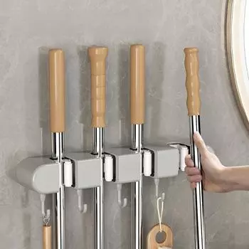 Настенный держатель для щетки и швабры без перфоратора с присоской