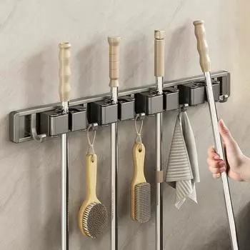 Настенный держатель для швабры, 3/4/5 позиций, многофункциональная вешалка для метлы, полка из алюминия, для дома, кухни, хранения, аксессуары для ванной комнаты