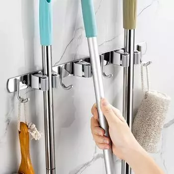 Настенный держатель для швабры без гвоздей, вешалка для метлы, полка из нержавеющей стали, крючок для хранения, аксессуары для кухни и ванной комнаты
