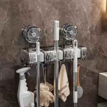 Настенный держатель для швабры, держатель для щетки, прочный, выдерживающий нагрузку, простая установка, противоскользящая швабра 3 чистый/серый