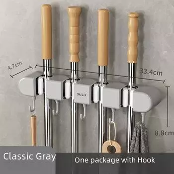 Настенный держатель для швабры и щетки без перфорации с прочным клеем