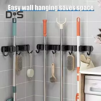 Настенный держатель для швабры с крючком, простая установка, настенная вешалка для швабры, органайзер для кухонных принадлежностей S