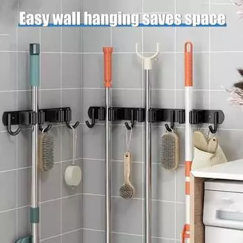 Настенный держатель для швабры с крючком, простая установка, настенная вешалка для швабры, органайзер для кухонных принадлежностей S