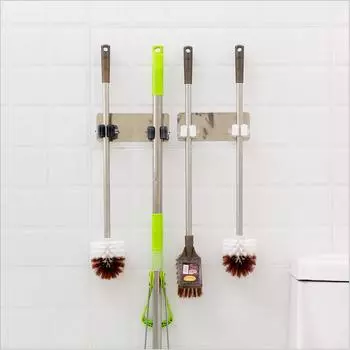 Настенный держатель для швабры, самоклеящаяся двойная стойка, настенные крючки, кухонные принадлежности, щетка, вешалка, стойка для хранения дубильная кора
