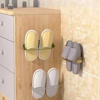 Настенный держатель для тапочек с крючком для шнурков, без перфорации, настенный, противоскользящий, водонепроницаемый, выдерживает большую нагрузку, быстрый дренаж, обувь для ванной комнаты, флип серый
