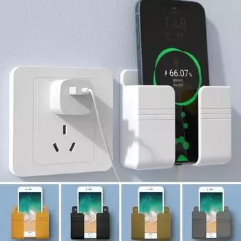 Настенный держатель для телефона iPhone Punch Free Wall Mobile Phone Charger Stand Lazy Sticky Remote Control Box Storage Кронштейн чёрный
