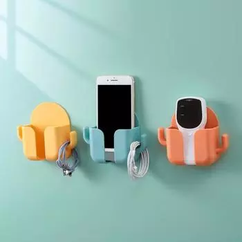 Настенный держатель для телефона, самоклеящийся перфоратор, бесплатная противоскользящая зарядка, многофункциональный ящик для хранения с вешалкой для гостиной оранжевый