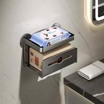 Настенный держатель для туалетной бумаги, пластиковый водонепроницаемый держатель для рулонной бумаги, полка для хранения туалетной бумаги в ванной комнате чёрный