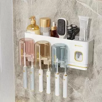 Настенный держатель для зубных щеток, 1 шт., компактный держатель для зубных щеток и зубной пасты с 3 чашками, держатель для зубных щеток в ванной комнате чёрный