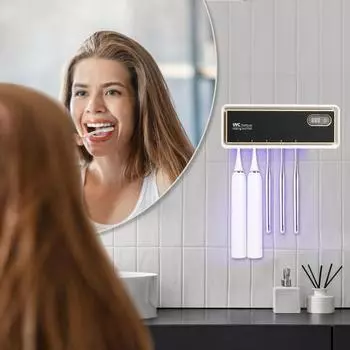 Настенный держатель для зубных щеток большой емкости многоцелевой простой в установке перезаряжаемый УФ-дезинфицирующий электрический органайзер для зубных щеток серебряный серый