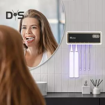 Настенный держатель для зубных щеток большой емкости многоцелевой простой в установке перезаряжаемый УФ-дезинфицирующий электрический органайзер для зубных щеток белый