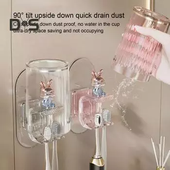 Настенный держатель для зубных щеток Эффективный дренаж Простая установка Держатель для зубной щетки и ополаскивателя для полости рта Органайзер для ванной комнаты прозрачный
