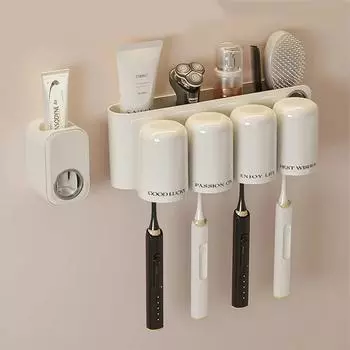 Настенный держатель для зубных щеток, не пробивающий зубную пасту, подставка для хранения зубных щеток, прозрачный стаканчик для ополаскивателя полости рта, набор для зубных щеток в ванной