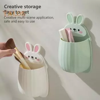 Настенный держатель для зубных щеток, противоскользящая полка для хранения в форме мультяшного кролика, самоклеящаяся настенная полка для хранения с глубоким карманом зелёный