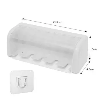 Настенный держатель для зубных щеток в ванной с крышкой на 5 слотов без сверления для домашней ванной комнаты, самоклеящиеся полки для хранения зубных щеток 13.5x5x4.5cm белый