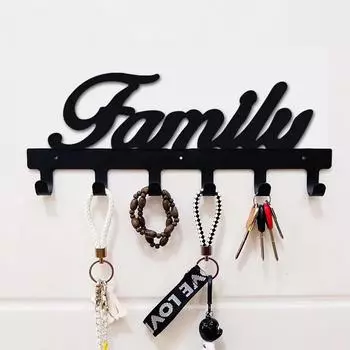 Настенный держатель ключей из железа с 5 крючками – металлическое искусство с семейным узором для гостиной и домашнего декора, стильная настенная полка светло-серый