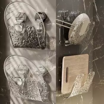 Настенный держатель крышки кастрюли с присоской Простая установка Безопасный U-образный паз Не требует сверления Кухонный органайзер