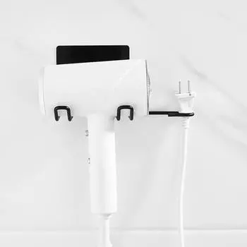 Настенный держатель воздуходувки, два крючка, водонепроницаемая стойка для фена из нержавеющей стали для ванной комнаты 2
