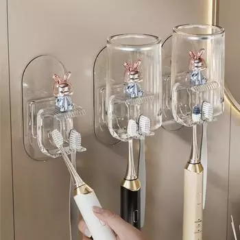 Настенный держатель зубной щетки Эффективный дренаж Простая установка Зубная щетка Ополаскиватель для полости рта Подстаканник для ванной прозрачный