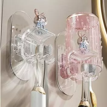Настенный держатель зубной щетки Эффективный дренаж Простая установка Зубная щетка Ополаскиватель для полости рта прозрачный