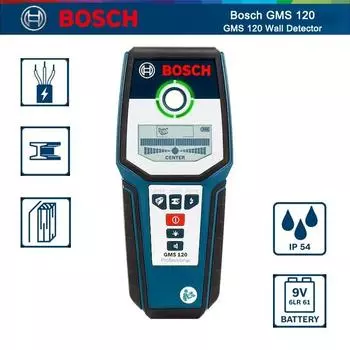 Настенный детектор Bosch GMS 120, ЖК-дисплей, металлоискатель для проволоки, профессиональный бытовой металлоискатель, настенный сканер, измерительный инструмент IP54