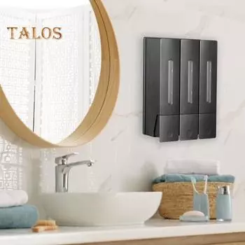 Настенный дозатор для мыла с 3 камерами 400 мл x 3, без сверла, дозатор для шампуня, дозатор для мытья посуды с визуальным окном Single Layer чёрный