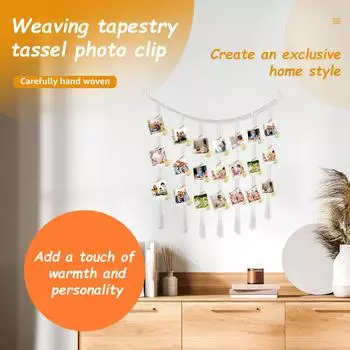 Настенный фотодисплей с 45 зажимами, декоративная фоторамка для коллажа, самодельная фотонить с гирляндой из деревянных бусин для спальни