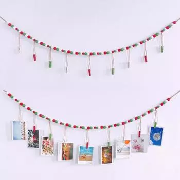 Настенный фотодисплей с гирляндой из деревянных бусин, фоторамка для коллажа для украшения стены в стиле бохо для деревенского декора в стиле кантри