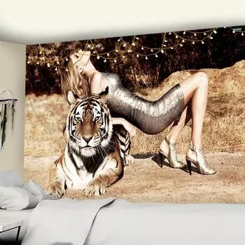 Настенный гобелен «Красавица и чудовище», первобытный лес, гармоничный природный пейзаж, богемный хиппи, красивый декор для спальни 95x70CM