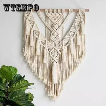 Настенный гобелен макраме, украшение на стену, хлопок, богемный, тканый, ручной работы, украшение для дома, красивые подарки 55x70 см