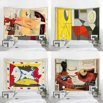 Настенный гобелен Пикассо Королева Абстрактное искусство Классический гобелен Спальня Пианино Комната Фон Ткань 100x75cm