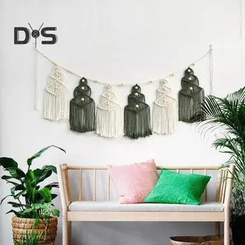 Настенный гобелен, ручная работа, плетеные деревянные бусины, декор в стиле бохо, ажурный, для общежития, дома, отеля, настенное украшение, подвесная подвеска в виде рождественской елки B