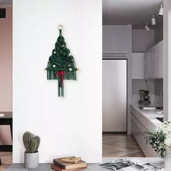 Настенный гобелен с 17 аксессуарами, ручная работа, плетеный в стиле бохо, ажурный, для общежития зелёный