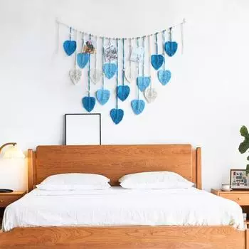 Настенный гобелен с кисточками из листьев, фотофон в стиле бохо, украшение из дерева, хлопковая веревка, ручная работа, подвесной гобелен, рождественский подарок зелёный