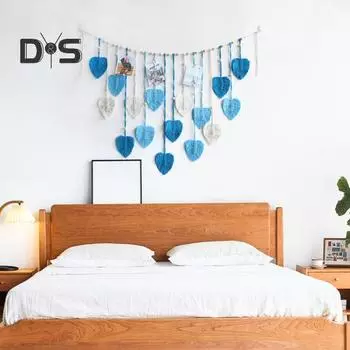 Настенный гобелен с кисточками из листьев, фотофон в стиле бохо, украшение из дерева, хлопковая веревка, ручная работа, подвесной гобелен, рождественский подарок зелёный