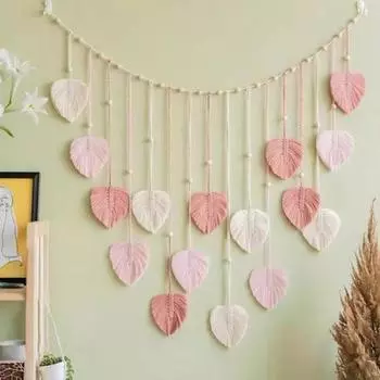 Настенный гобелен с кисточками в виде листьев, богемный фотофон, украшение, деревянная бусина, хлопковая веревка, ручная работа, подвесной гобелен синий