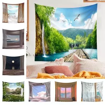 Настенный гобелен с океаном, пейзаж, лес, водопад, гобелен, настенный гобелен, настенный ковер, пляжный гобелен, домашний декор 100x75cm
