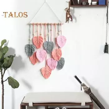 Настенный гобелен в форме листа, плетеный вручную, деревянный декор в стиле бохо, украшение на стену для общежития, дома, отеля, подвесной кулон на окно светло-зеленый