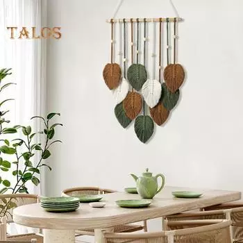 Настенный гобелен в форме листа, ручная работа, плетеные деревянные бусины, декор в стиле бохо, украшение на стену для общежития, дома, отеля, подвесная подвеска на окно разноцветный