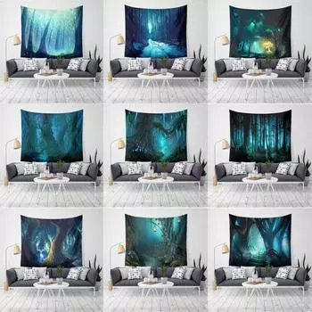 Настенный гобелен в стиле бохо Мандала Художественное украшение Красивый природный лесной принт Большой размер 100x75cm